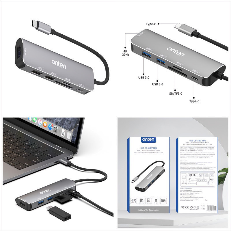 Onten 5in1 USB-C Docking Station με HDMI 4K PD Ethernet Πολύχρωμο