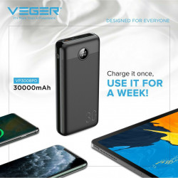 Veger L30 Power Bank 30000mAh 20W with 3 USB-A Ports and USB-C Port Black