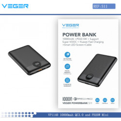 Veger S11 Power Bank 10000mAh 20W with USB-A Port and USB-C Port Quick Charge 3.0 / Power Delivery Black