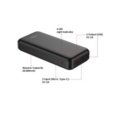 Veger A20 Power Bank 20000mAh με 2 Θύρες USB-A Μαύρο