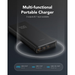 Veger T100 Power Bank 20000mAh 100W with USB-A Port and 2 USB-C Ports Power Delivery Black