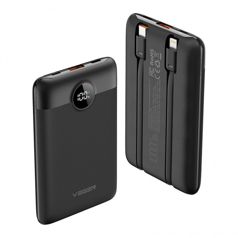 Veger C11-W1170 Power Bank 10000mAh με Θύρα USB-A και Θύρα USB-C Μαύρο