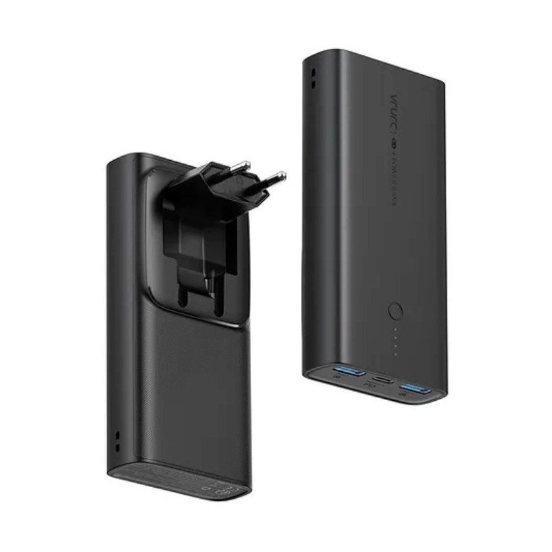 Vrurc W1146 Power Bank 10000mAh 20W with 2 USB-A Ports and USB-C Port Power Delivery / Quick Charge 3.0 Black