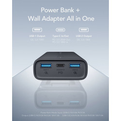 Veger ACE100 Power Bank 10000mAh 20W με 2 Θύρες USB-A και Θύρα USB-C Power Delivery / Quick Charge 3.0 Μαύρο