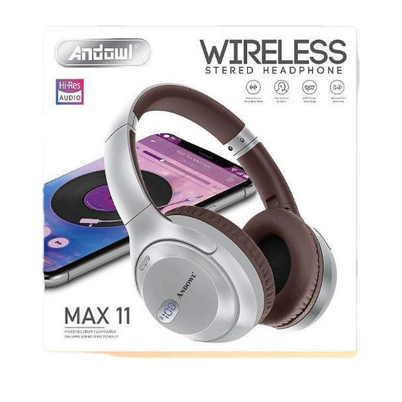 Andowl Q-MAX11 Wireless Bluetooth On Ear Headphones with 8 Hours of Operation Silver