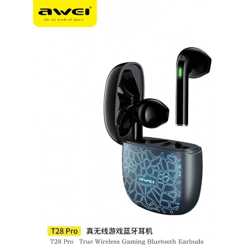 Awei T28 Pro Earbud Bluetooth Handsfree Headphone with Charging Case Ice Crack Blue